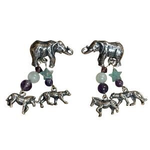 Kabana Earrings Sterling Animals w/ Quartz & Amethyst Beads Vintage Dangle 3-D